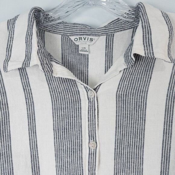 Orvis Striped Linen Blend Long Sleeve Button Up Shirt Womens Large Beach Preppy - Picture 5 of 16